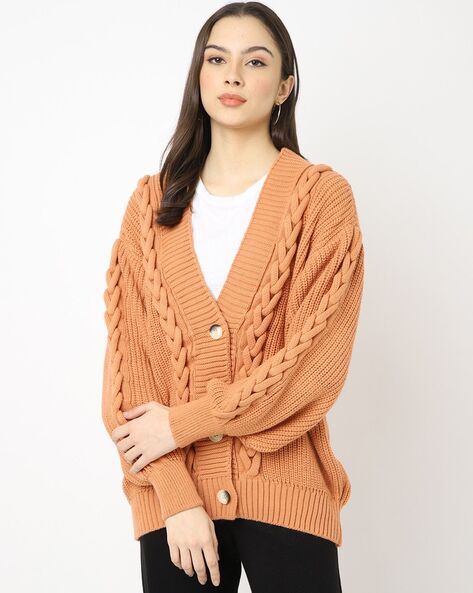 Rust cable hot sale knit cardigan