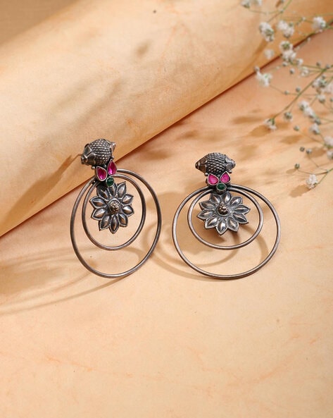 Buy Silver Two Tone Dangler Earrings for Women Online at Fabindia | 10681722