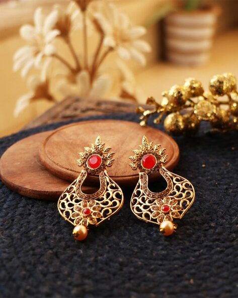 Red Color American Diamond Earrings (ADE396RED)