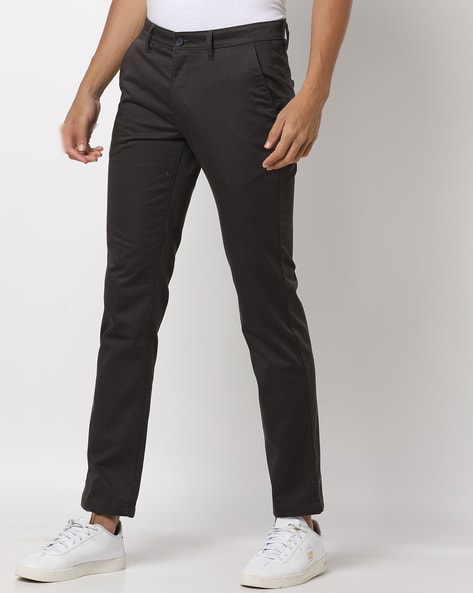 Buy John Players Men Grey Slim Fit Flat-Front Trousers on Myntra |  PaisaWapas.com