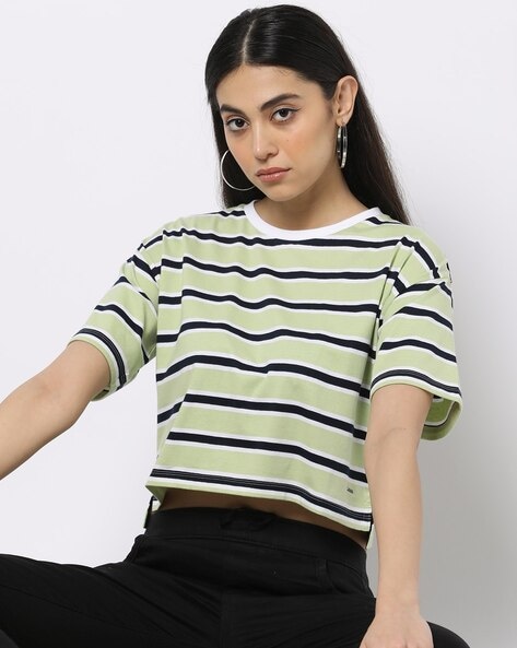 Striped Crew-Neck Cropped T-Shirt