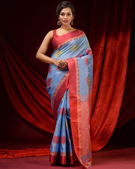 Flowy printed matkha tussar silk saree – www.vannamayil.com