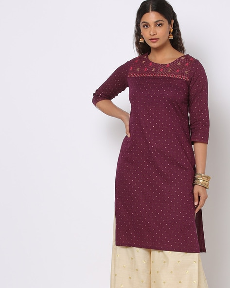 Simple kurti for Office, Home & casual Wear – Shober kurti, cotton Silk  Fabric – wine colour – Vpnam