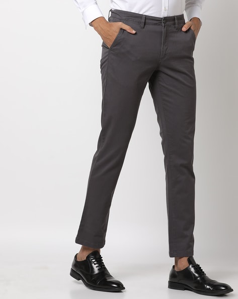 Buy STOP Charcoal Mens 4 Pocket Slub Formal Trousers | Shoppers Stop