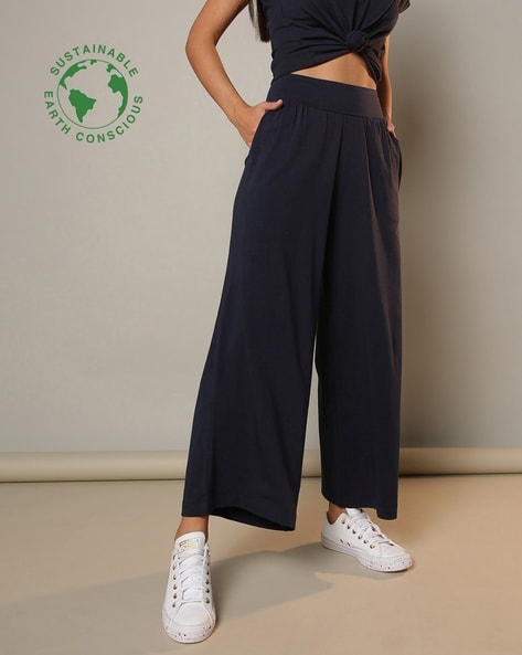 Wide leg pants with tie - Dark Blue