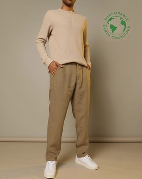 Mens Slim Fit Stretch Cotton And Linen Trousers  Boggi Milano