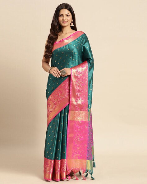 Floral Woven Saree with Tassels