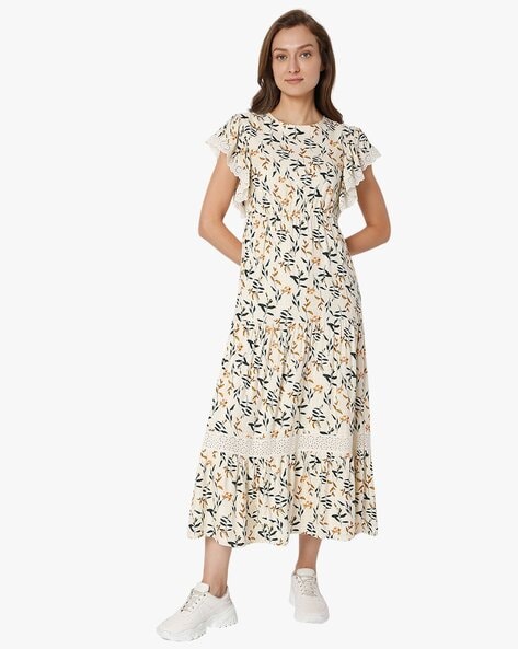 Buy Women's Vero Moda Floral Print Midi A-line Dress with Flutter Sleeves  Online | Centrepoint UAE