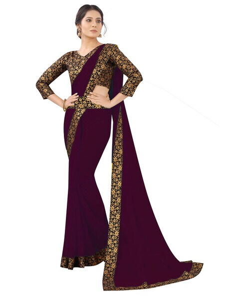 Buy Wine Purple Saree With Cut Dana Lace Border And Blouse Set In Satin  KALKI Fashion India