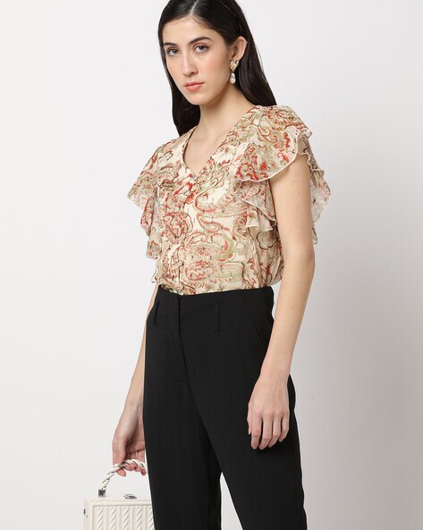 Paisley Print V-Neck Top