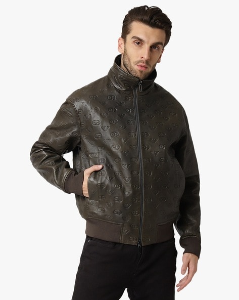 Leather Monogram Bomber Jacket | Size 48