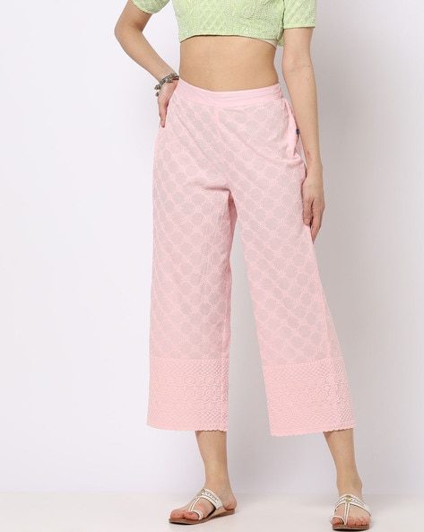 Buy W Pink Solid Cotton Regular Fit Women's Casual Straight Pants |  Shoppers Stop