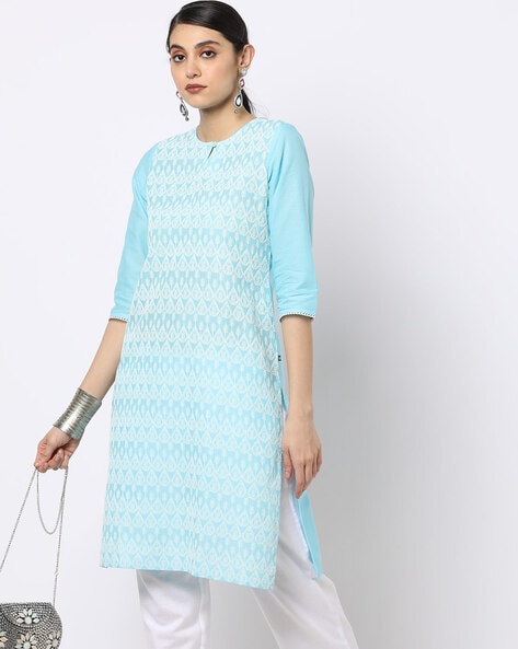 Buy Avaasa Women's Cotton Printed Straight Blue Round Neck Kurta (XX-Large)  at Amazon.in