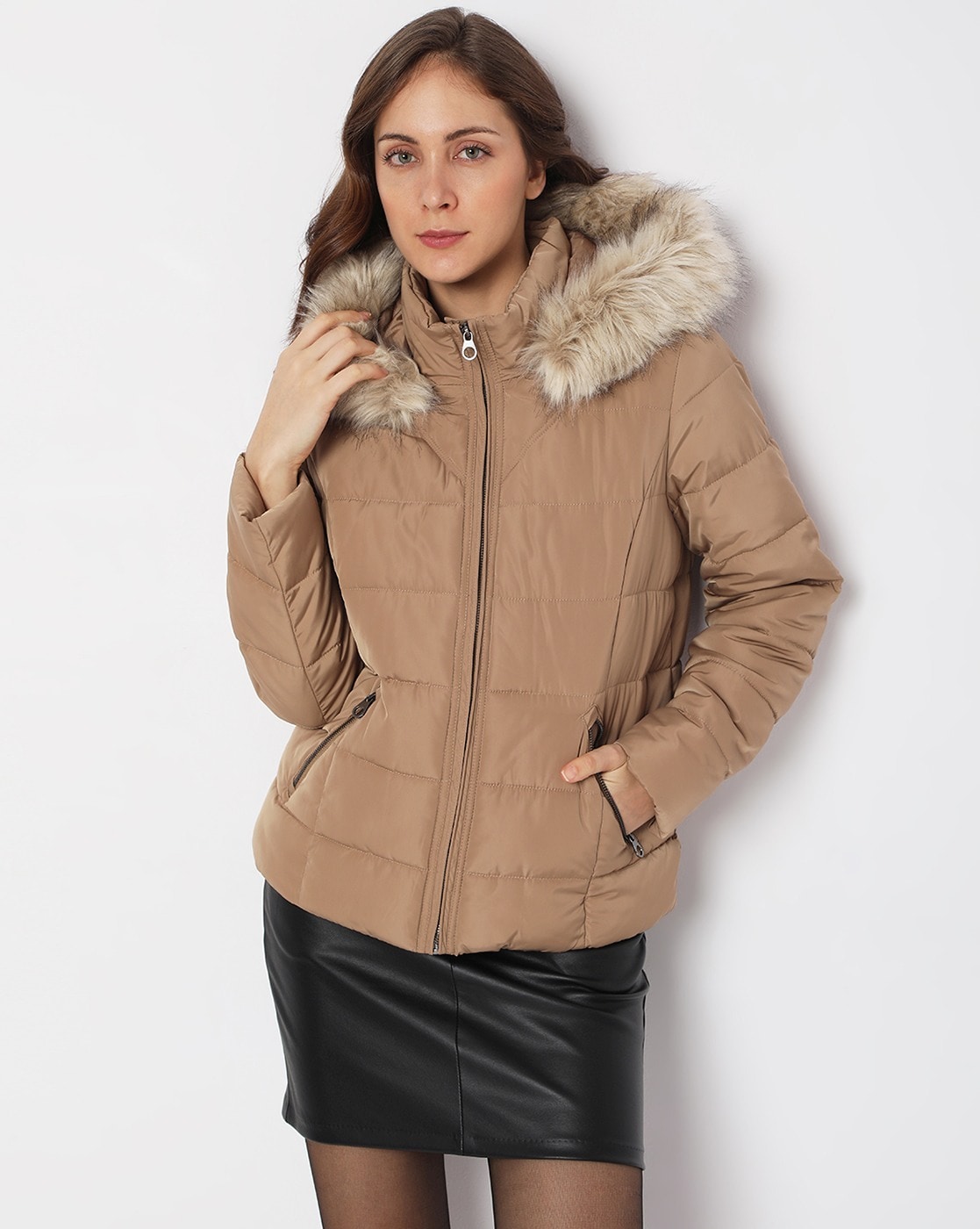 Hooded Puffer Jacket with Zipper Pockets