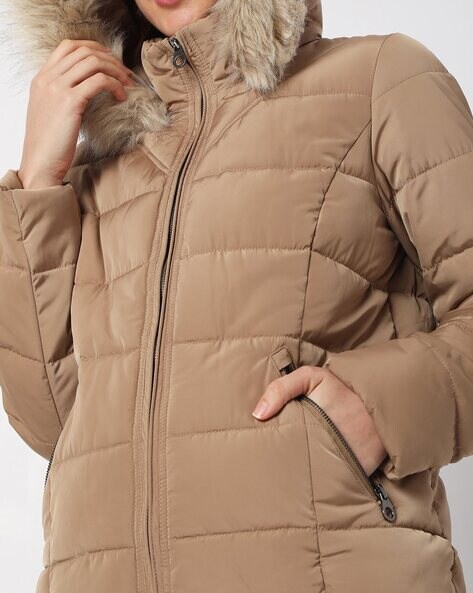 Hooded Puffer Jacket with Zipper Pockets