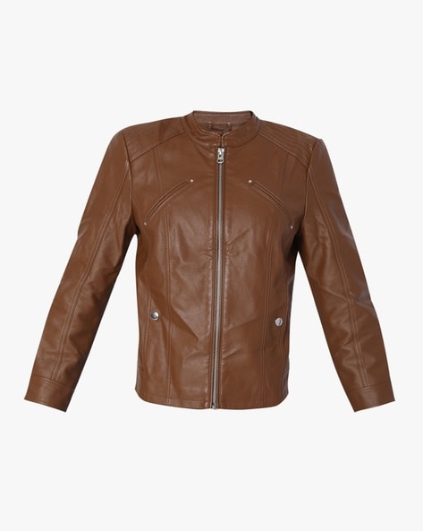 Women's Classic Leather Jacket - Waxed Brown - NAVA APPAREL SA