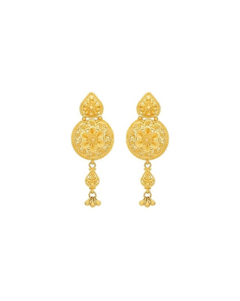 Slender Floral Charm Gold Drop Earrings