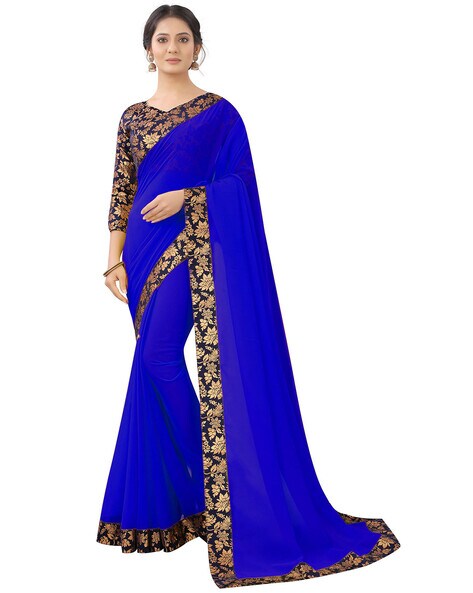 Ladies Sky Blue Georgette Plain Saree, Length: 6 m with Blouse Piece at Rs  750 in Khekra