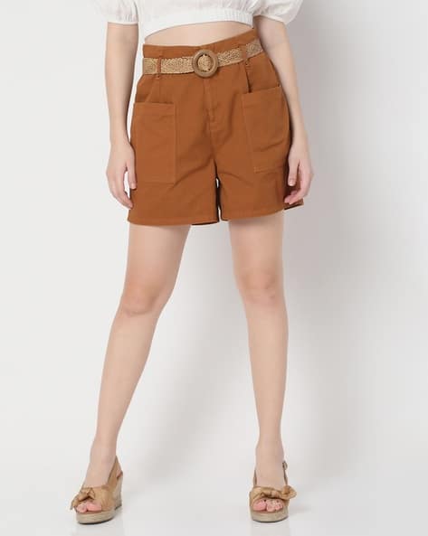 High Waisted Brown Shorts Ladies Chino Shorts Womens High Waisted