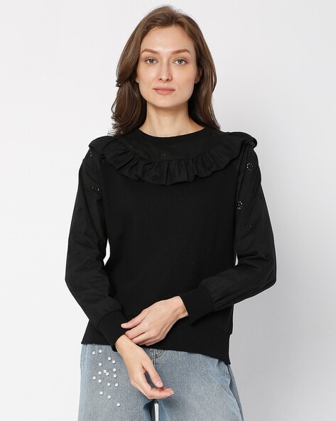 Black ruffle sales sweatshirt