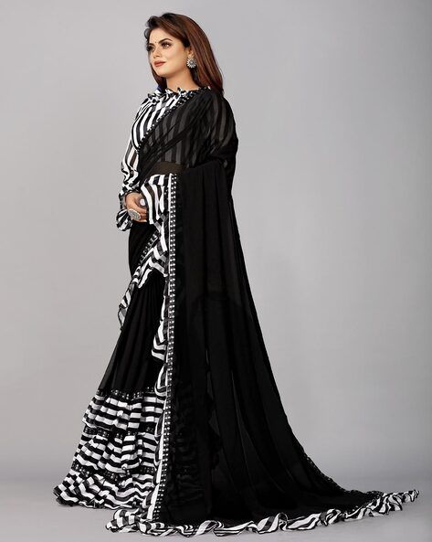 Buy Bollywood model Black and white georgette saree in UK, USA and Canada