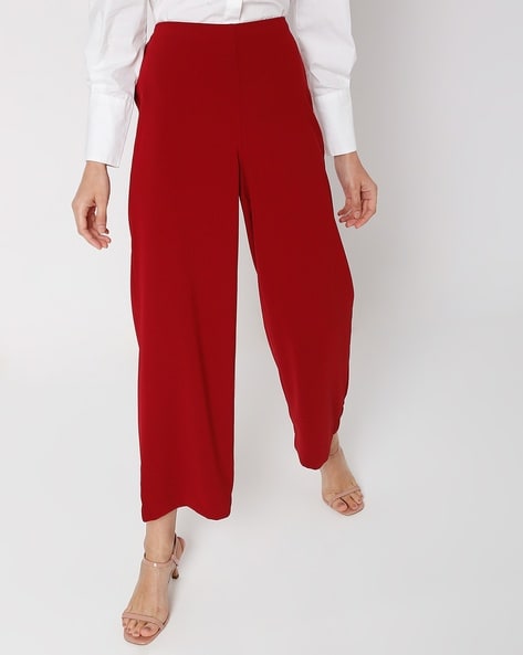 Buy WIDE LEG HIGH-WAIST RED TROUSER for Women Online in India