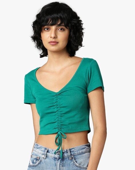 Buy Green Ribbed Crop Top for Women, ONLY