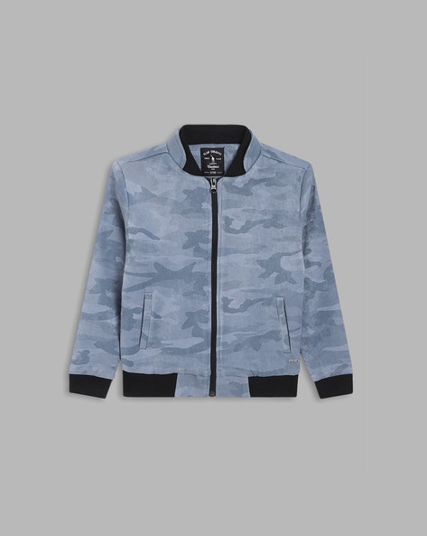 Blue Giraffe Camouflage Print Zip-Front Jacket