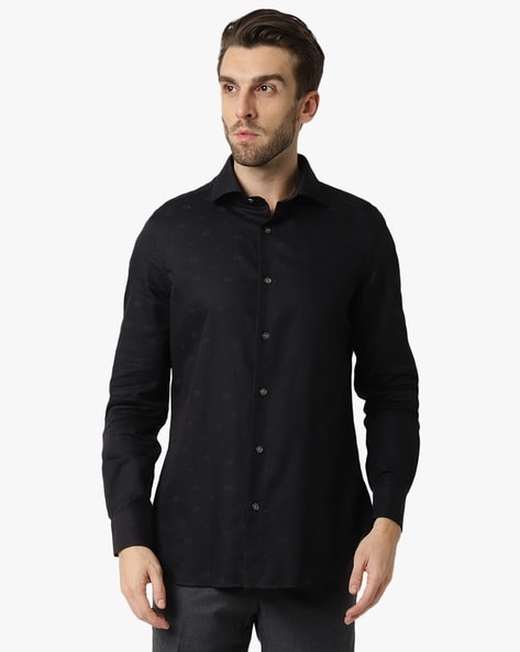 Buy EMPORIO ARMANI Re-Create Cotton Regular Fit Shirt | Black Color Men |  AJIO LUXE