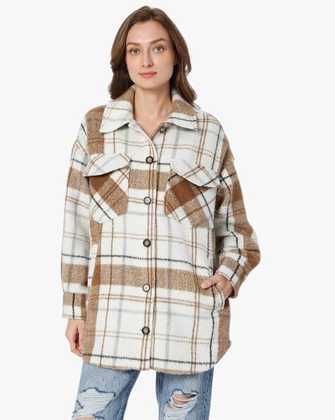 Checked Flannel Jacket with Flap Pockets