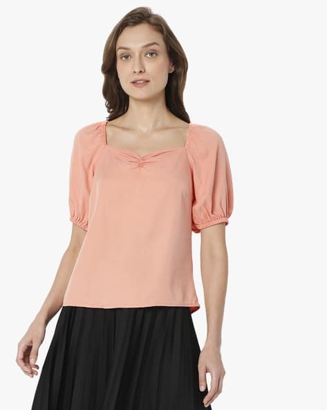 Vero Moda Sweetheart-Neck Top with Puff Sleeves