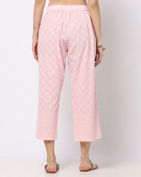 Embroidered Palazzo Pants with Semi-Elasticated Waist