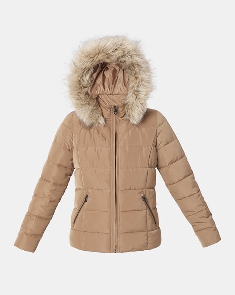 Hooded Puffer Jacket with Zipper Pockets