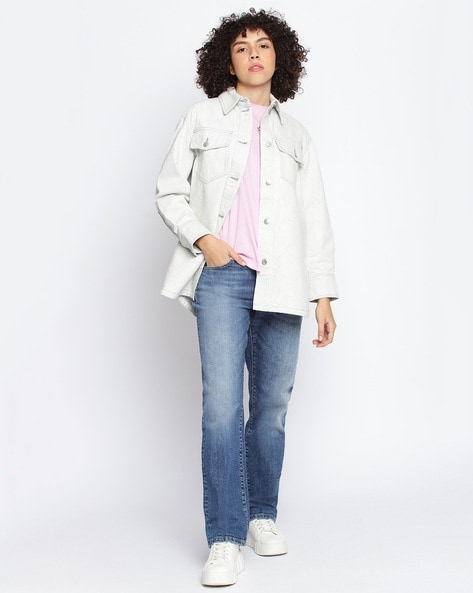 SF Jeans Women Grey Long Line Denim Jacket - Selling Fast at Pantaloons.com