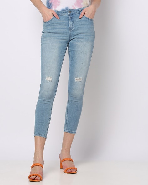Buy Vero Moda Women Blue Slim Fit Highly Distressed Jeans - Jeans for Women  1361305 | Myntra