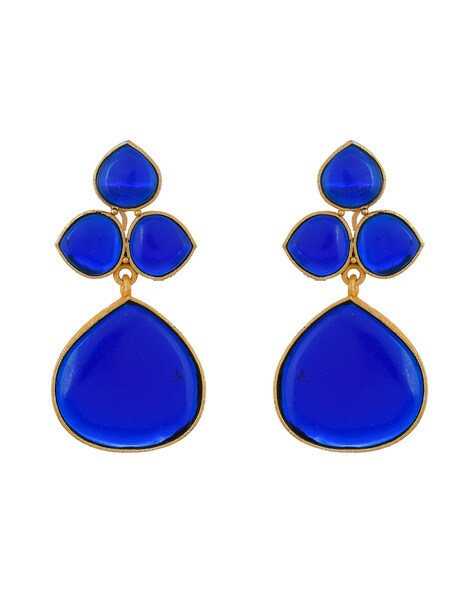 Royal Blue Rhinestones Long Round Earrings | KissProm