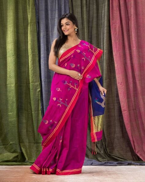 Purple Poem - Linen Jamdani Weave Saree – Prasam Crafts