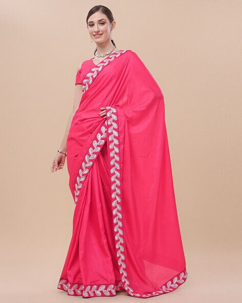 20 Stylish Designs of Pink Sarees Collection for Stunning Look | Plain saree  with heavy blouse, Pink saree, Sarees for girls