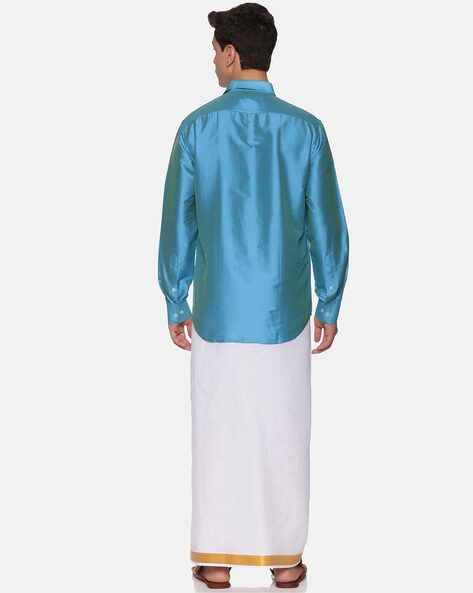 Men Art Silk Solid Colour Shirt With Readymade Dhoti And Angavastram –  SETHUKRISHNA