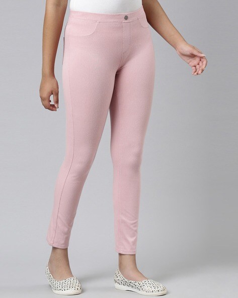 Buy Aayush Stretchable HIGH Waist Free Size Jeggings for Women Combo (Pink  3880 Free Earrings) Online In India At Discounted Prices