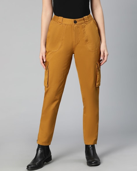 Classic Trouser With Folded Hem Side Button - Mustard - Wholesale Womens  Clothing Vendors For Boutiques