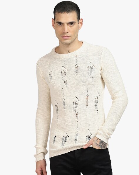 Ripped crew neck on sale sweater