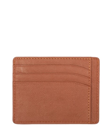 Brown grained leather card holder