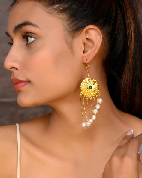 Long hanging hot sale earrings gold