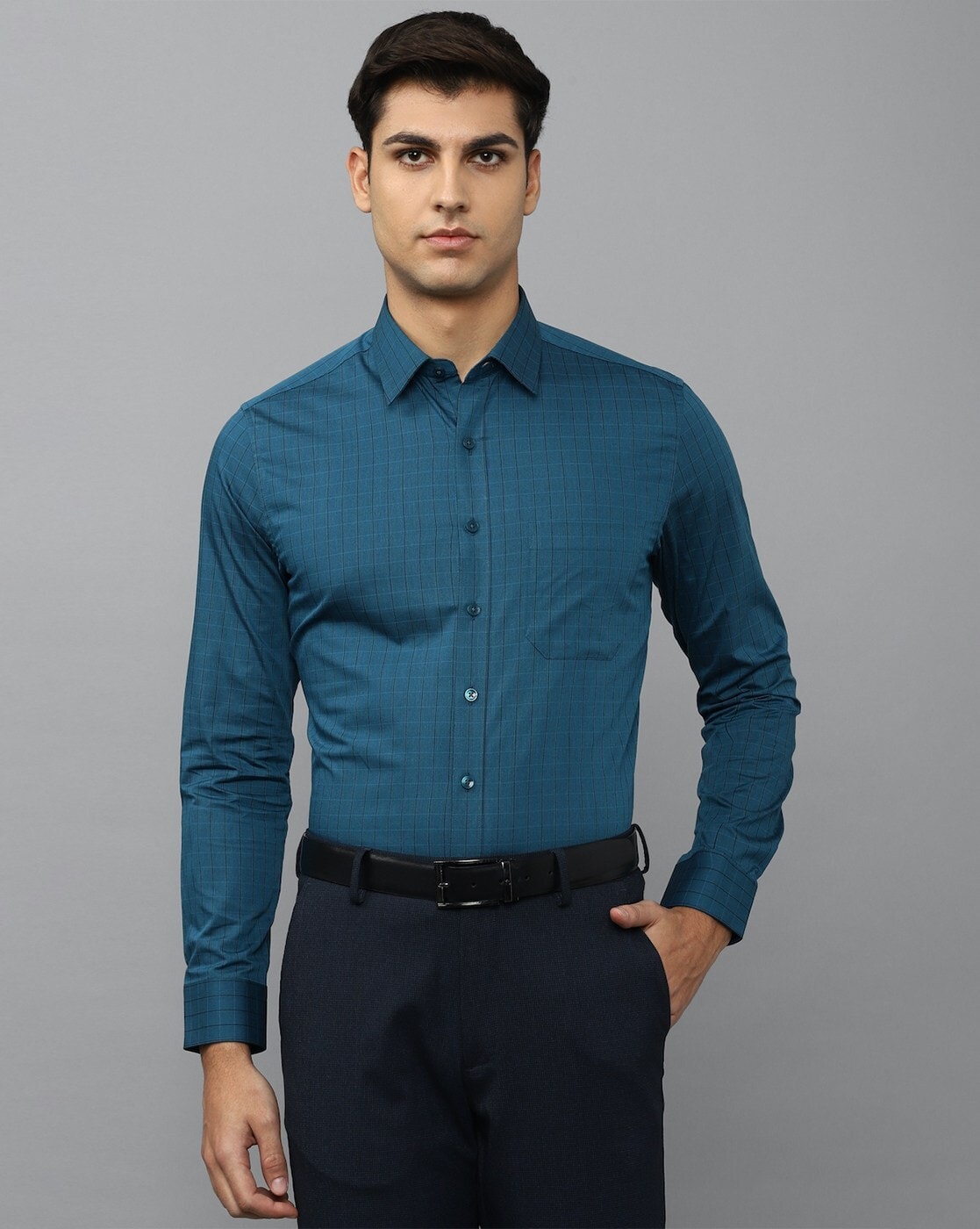 Louis Philippe Formal Shirts, Men Blue Classic Fit Check Full