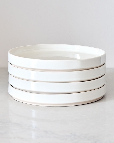 Buy West Elm Set of 4 Straight-Sided Stoneware Salad Plates, White Color  Home & Kitchen