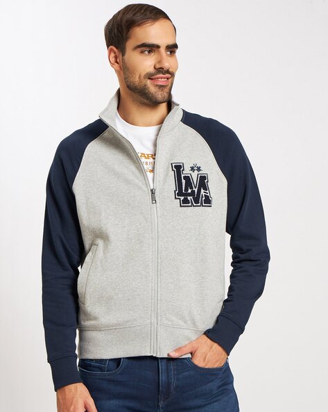 Zip-Front Sweatshirt with Logo Applique