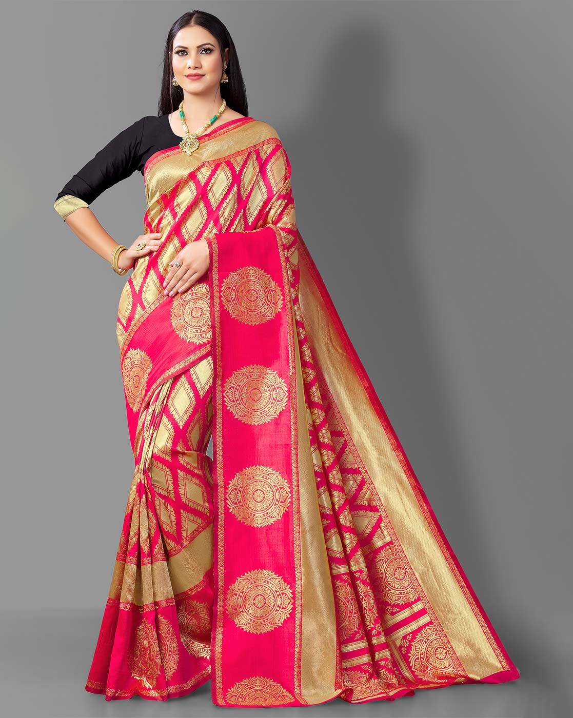 Buy Pink Sarees for Women by FASHION BOOMS Online