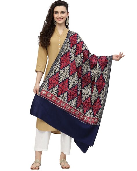 Ethnic Motif Embroidered Wool Shawl Price in India
