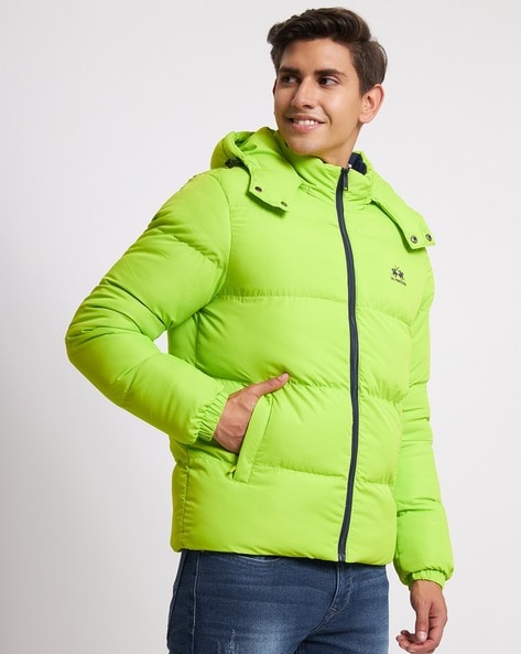 Men's Green Inflatable Leather Puffer Jacket - Urban Fashion Studio